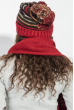 Комплект женский шапка, шарф и митенки в полоску 65PF3062 бордово-коричневый