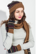 Комплект женский шапка, шарф и митенки в полоску 65PF3062 коричнево-синий