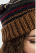 Комплект женский шапка, шарф и митенки в полоску 65PF3062 коричнево-синий