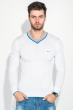 Пуловер мужской с полоской по ободку выреза 50PD301 бело-голубой Пуловер мужской с полоской по ободку выреза 50PD301 бело-голубой