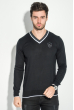 Пуловер мужской с полоской по ободку выреза 50PD301 черно-белый