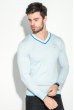 Пуловер мужской с полоской по ободку выреза 50PD301 голубой-синий