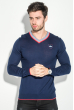 Пуловер мужской с полоской по ободку выреза 50PD301 темно-синий / красный