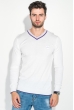 Пуловер мужской с полоской по ободку выреза 50PD301 бело-сиреневый Пуловер мужской с полоской по ободку выреза 50PD301 бело-сиреневый