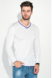 Пуловер мужской с полоской по ободку выреза 50PD301 бело-сиреневый