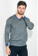 Пуловер мужской с контрастным вырезом 50PD458 серый меланж