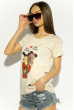 Стильная женская футболка 600F379-7 бежевый меланж