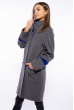 Пальто женское с контрастной строчкой 130P003 серо-синий