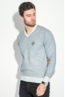 Пуловер мужской в полоску 50PD210 молочно-голубой