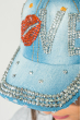 Кепка женская со стразами, 6-клинка, шов на лбу 438F001 голубая варенка