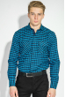 Рубашка мужская теплая, в клетку 50PD0041-3 сине-бирюзовый