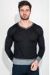 Пуловер мужской с контрастным вырезом 50PD344 черно-серый