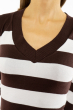 Пуловер женский с V-образным вырезом 618F071 шоколадно-белый