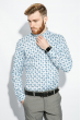Рубашка мужская необычный принт 411F004 бело-синий