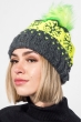 Шапка на флисе, с орнаментом 65P0009-1 серый-лимон неон Шапка на флисе, с орнаментом 65P0009-1 серый-лимон неон