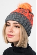 Шапка на флисе, с орнаментом 65P0009-1 серый-оранж неон Шапка на флисе, с орнаментом 65P0009-1 серый-оранж неон