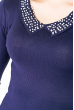 Пуловер  женский с бисером на воротничке  81PD888 темно-синий