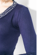Пуловер  женский с бисером на воротничке  81PD888 темно-синий