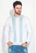 Джемпер мужской в полоску вертикальную 50PD312 бело-голубой
