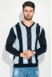 Джемпер мужской в полоску вертикальную 50PD312 черно-голубой