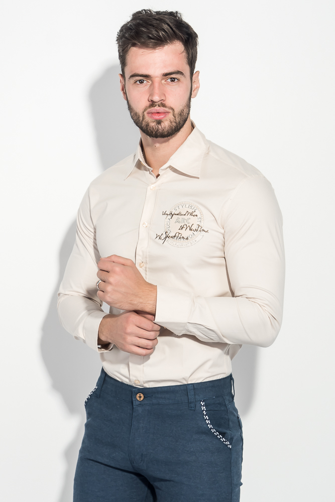 Рубашка мужская с круглой нашивкой на груди 50PD0011-2