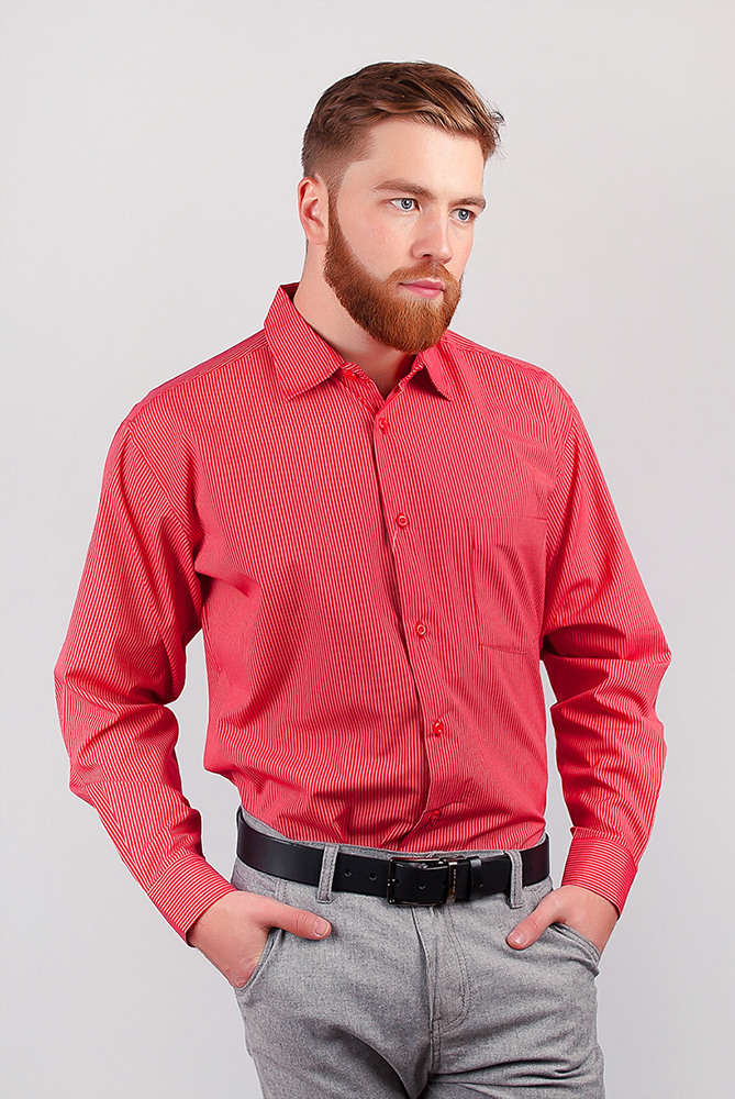 Рубашка мужская красная, в полоску №222F035
