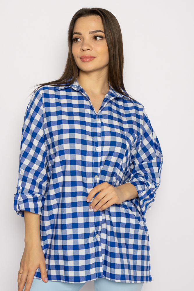 

Рубашка женская в клетку 632F003, Сине-белый
