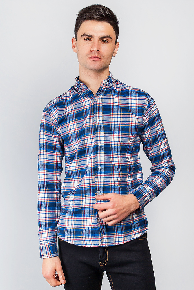 Рубашка сине-красный принт 371F008